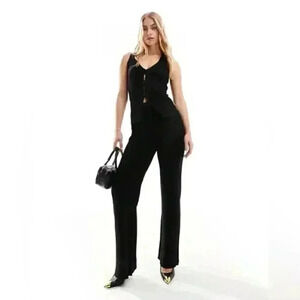 ASOS Design Women’s Black Wide Leg Pants w Side Hem Split - Size 14
